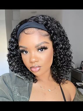 10 inch Gorgeous Deep Wave Curly Headband Wig - Black Short Bob